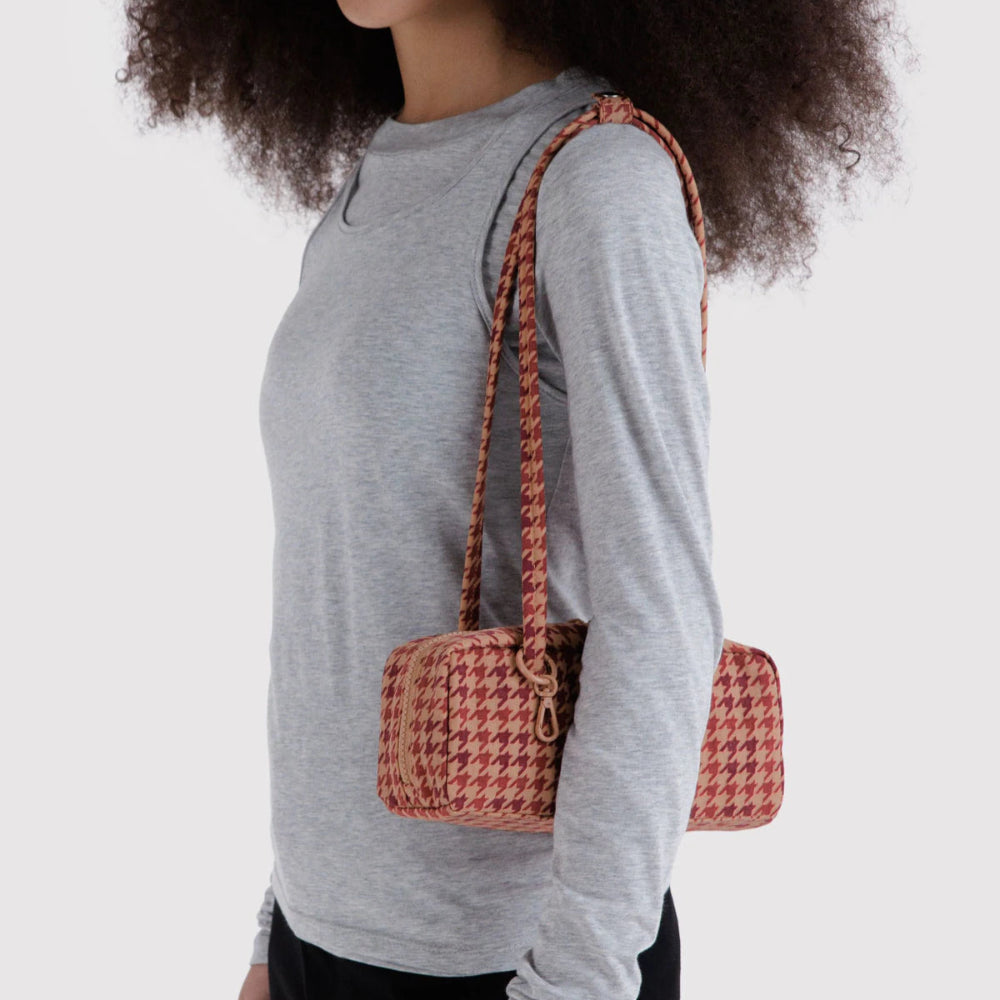 Baggu Small Nylon Bowler Bag Tan Houndstooth