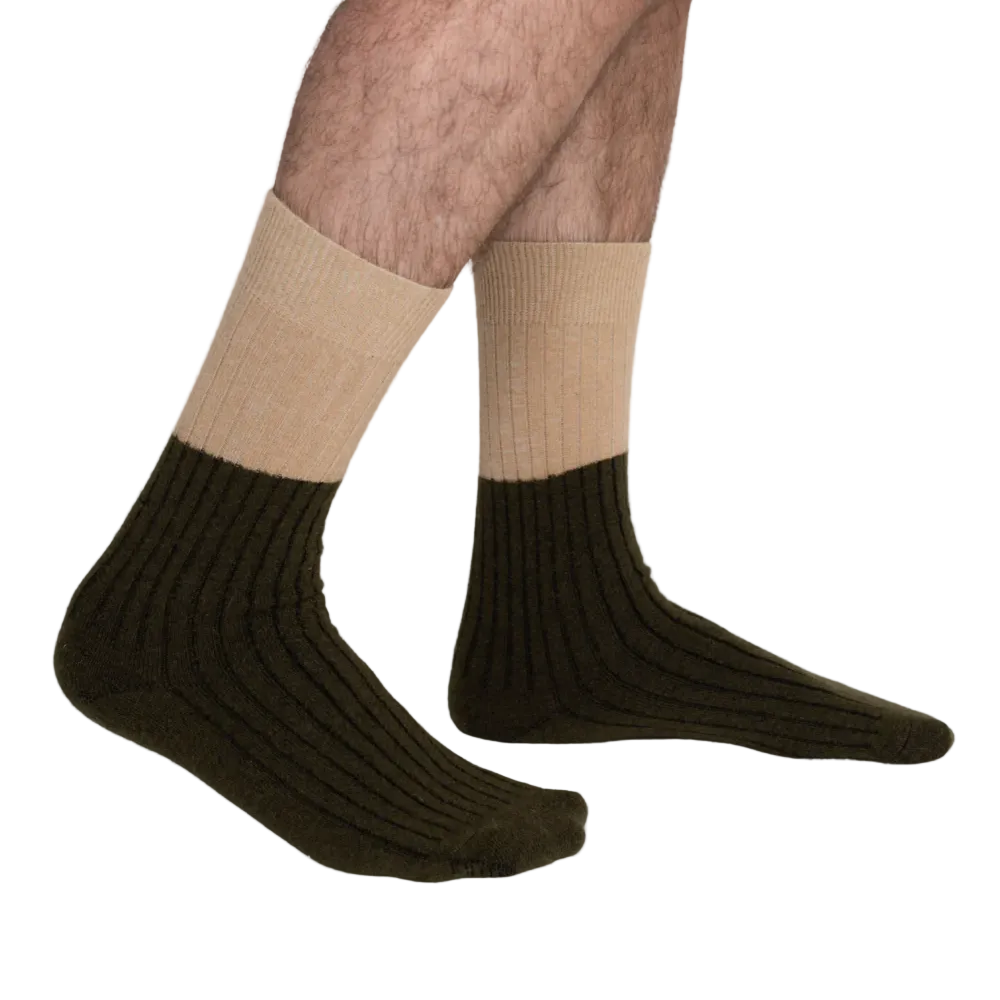 Nooan Possum Merino Wool Socks Dunedin Beige Military Olive