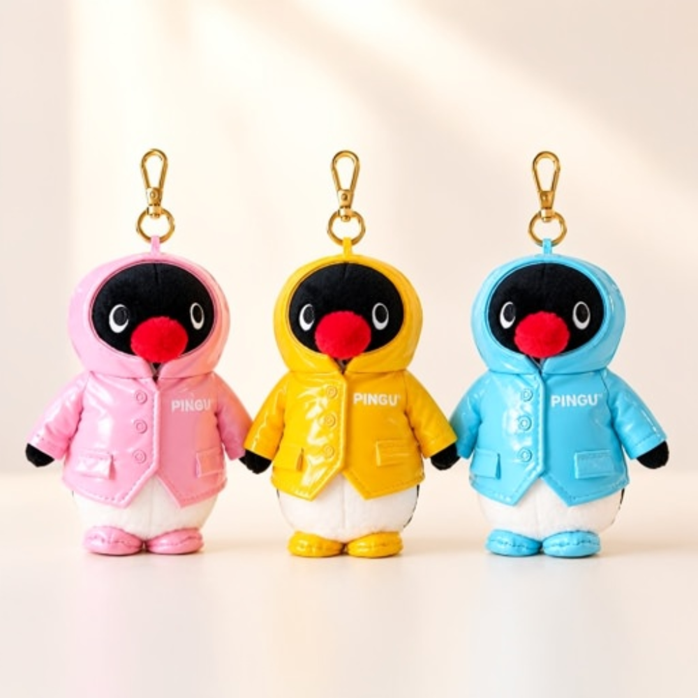Pingu Raincoat Plush Keychain Blue