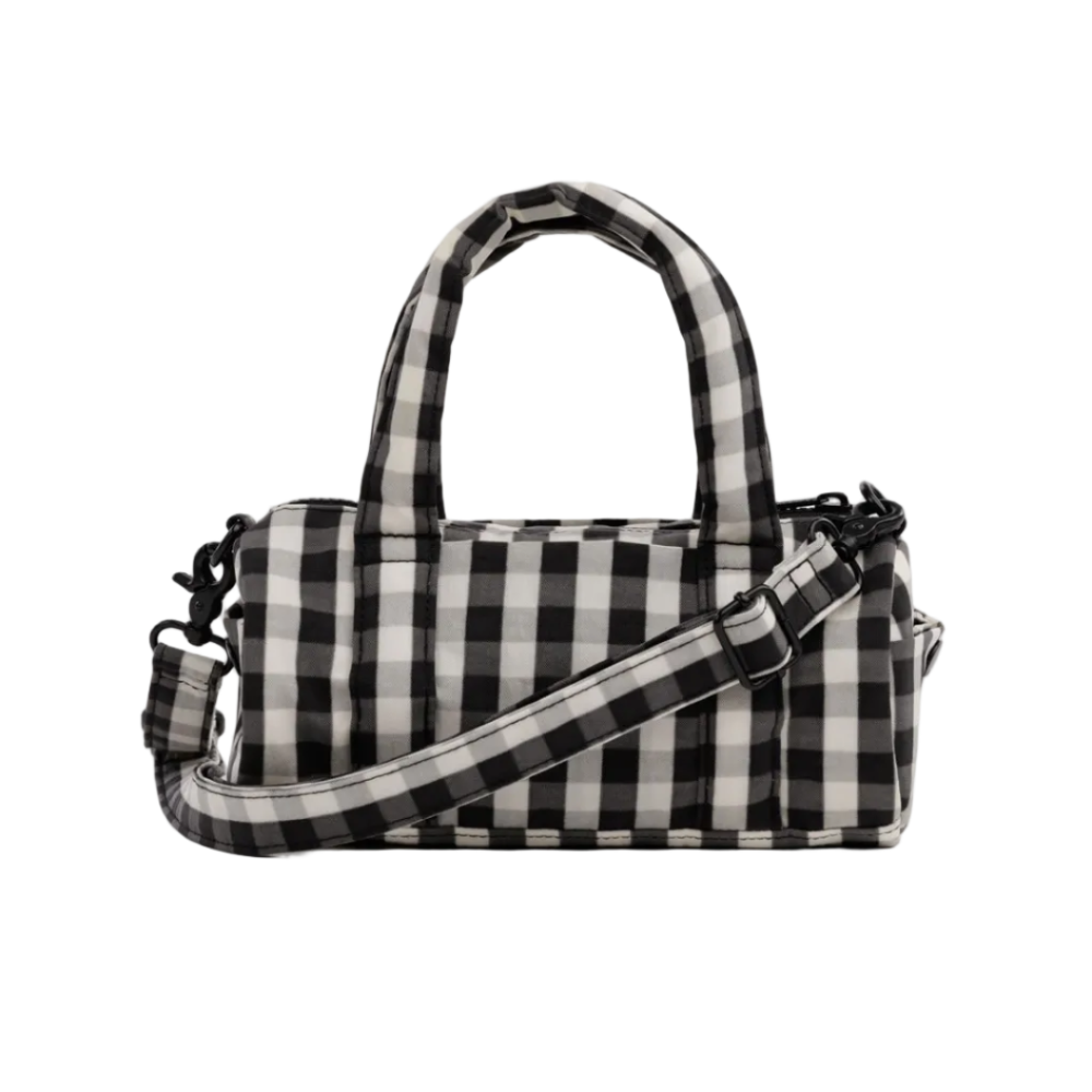 Baggu Small Nylon Duffle Bag Black and Cream Gingham