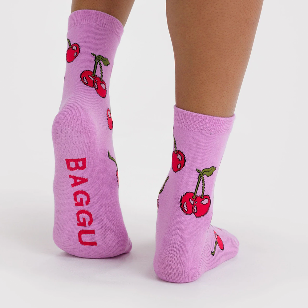 Baggu Crew Socks Cherries Pink