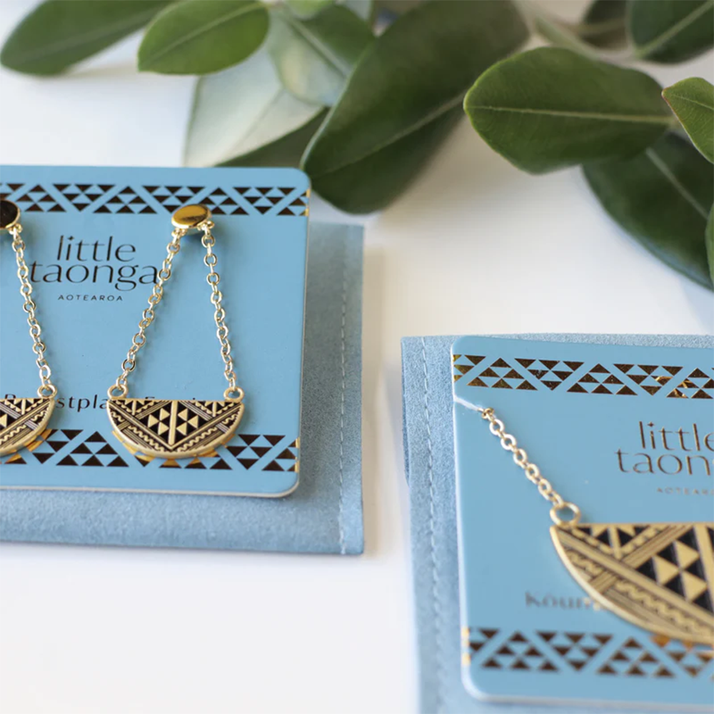 Little Taonga Niho Breast Plate Earrings Gold
