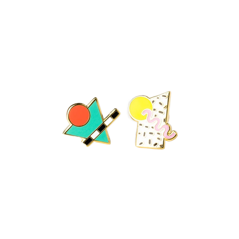 Yellow Owl Stud Earrings 80s Memphis Style
