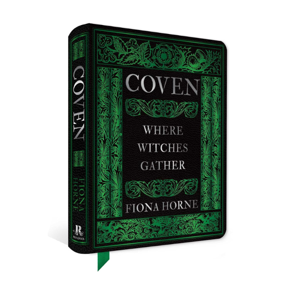 Book titled 'Coven: Where Witches Gather' by Fiona Horne with green and black design.