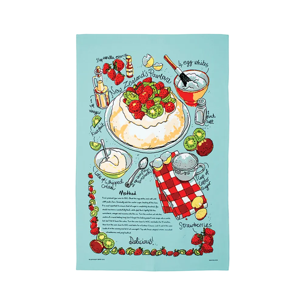 Kiwi Pavlova Tea Towel  Blue