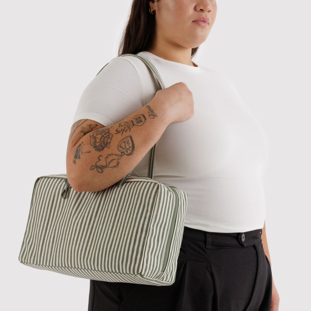 Baggu Medium Nylon Bowler Sage Stripe