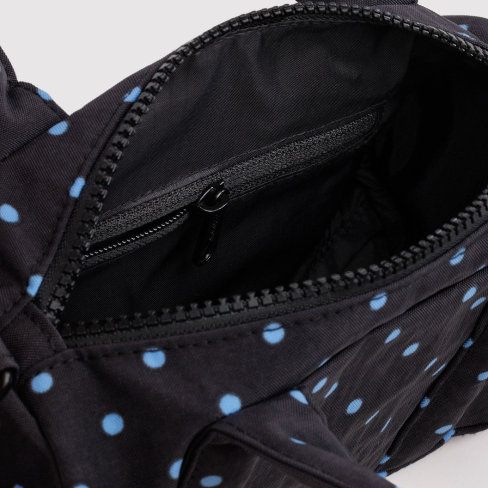 Baggu Small Nylon Duffle Bag  Black and Sky Blue Micro Dot