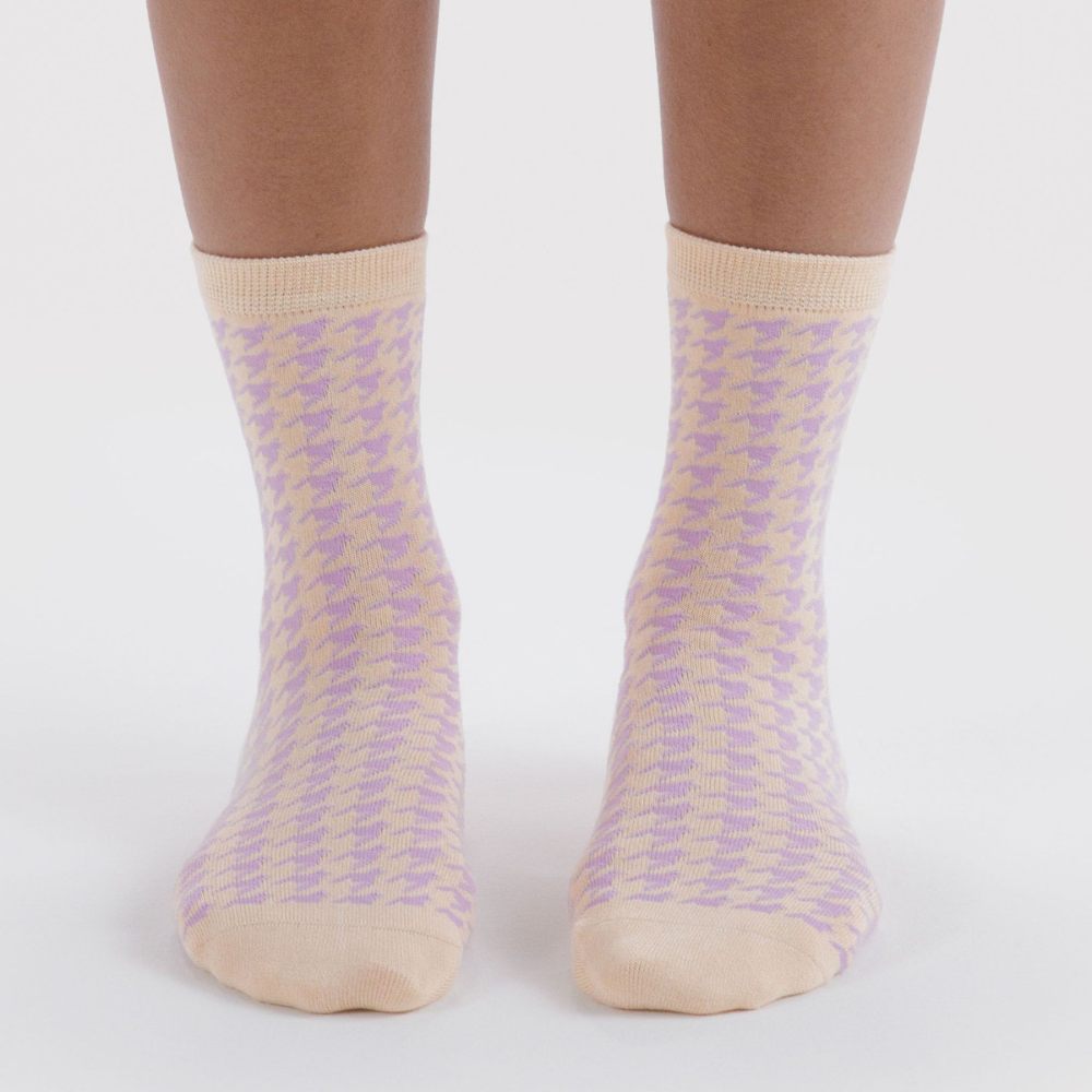 Baggu Crew Socks Pink Houndstooth