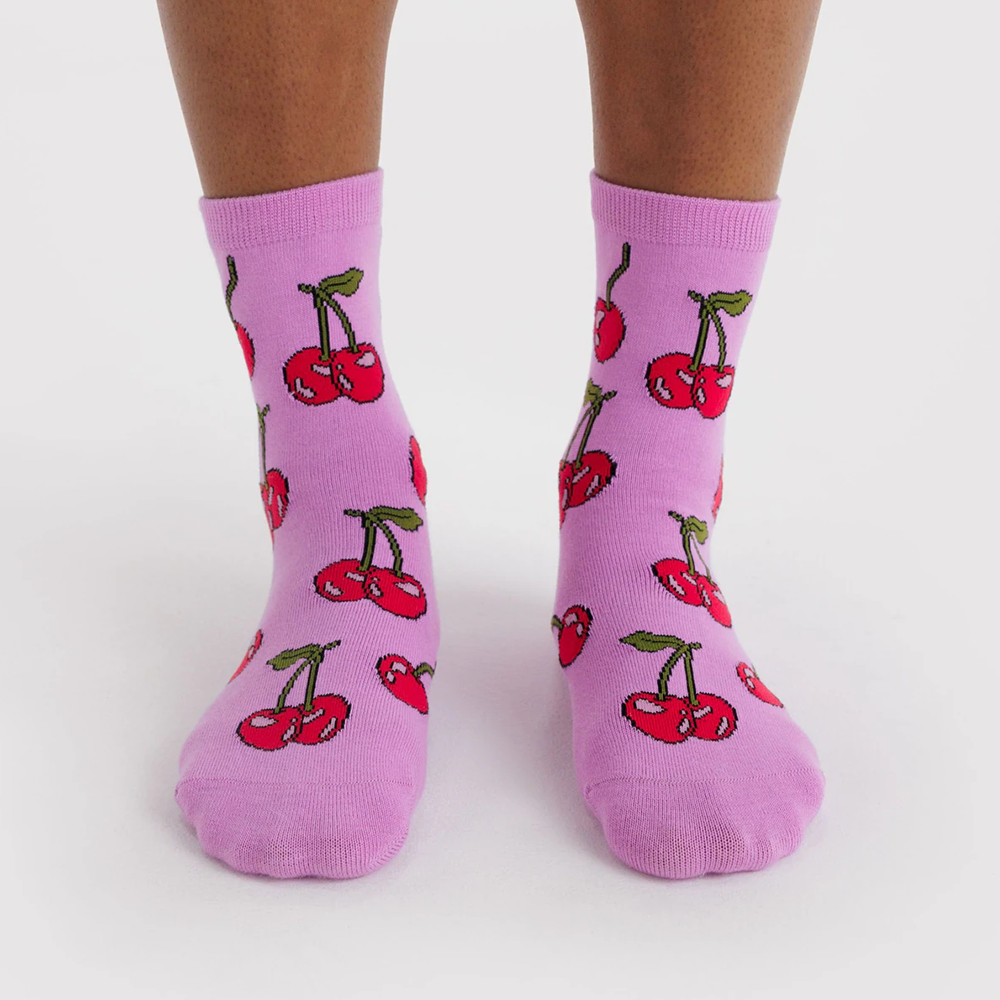 Baggu Crew Socks Cherries Pink