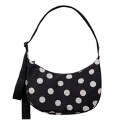 Baggu Medium Nylon Crescent Bag Black and Cream Polka Dot