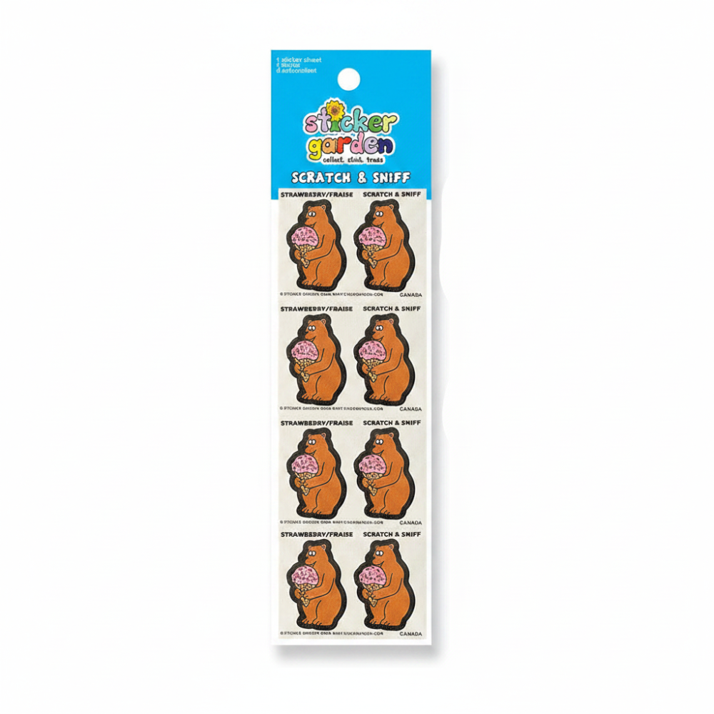 Sticker Garden  Sheet Scratch and Sniff Bear Strawberry Scent