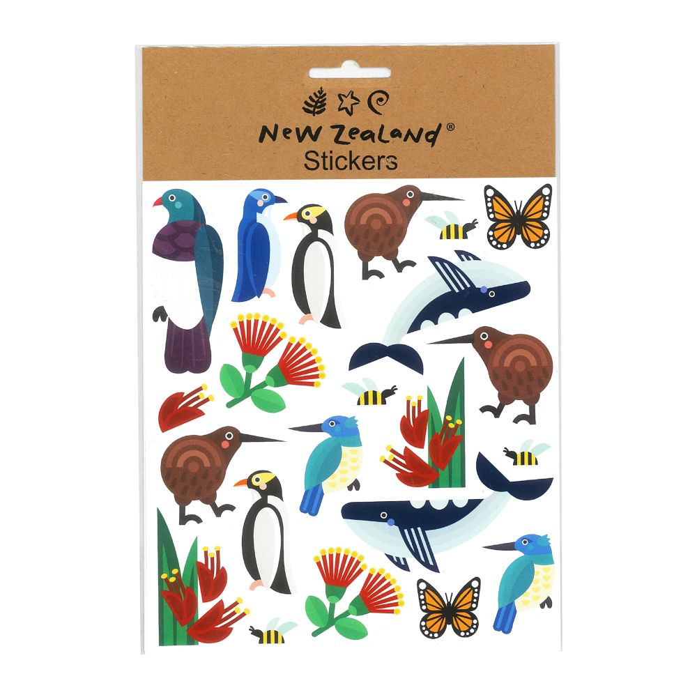 Stickers NZ Birds Whales Flora 15x17cm