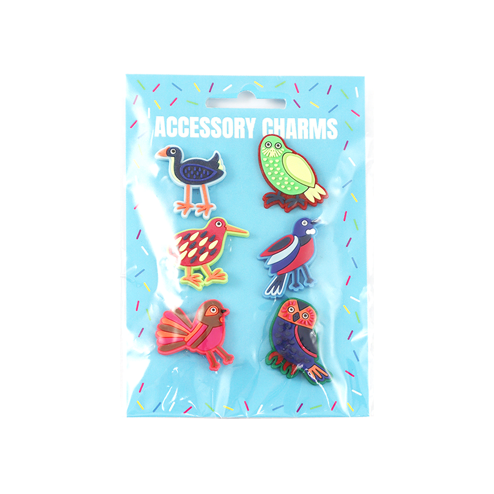 Shoe Accessory Charms NZ Colourful Birds Pack of 6