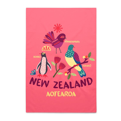 New Zealand Tea Towel Bird Life Peach