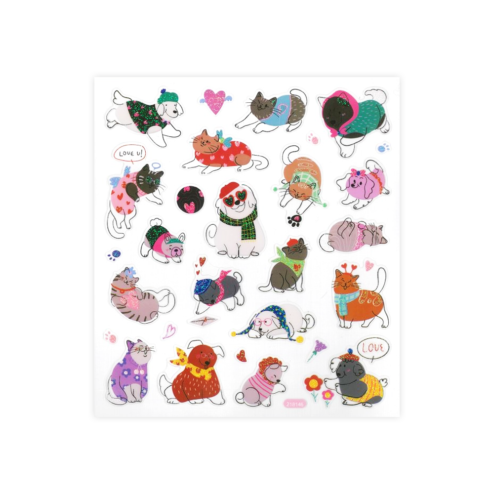 Glitter Cats and Dogs Stickers