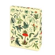 Cardboard box with a botanical pattern on a white background
