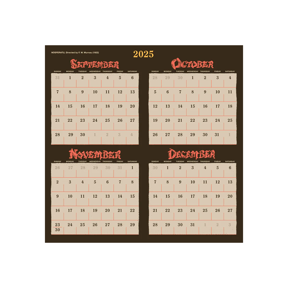 2026 Wall Calendar Horror Movies