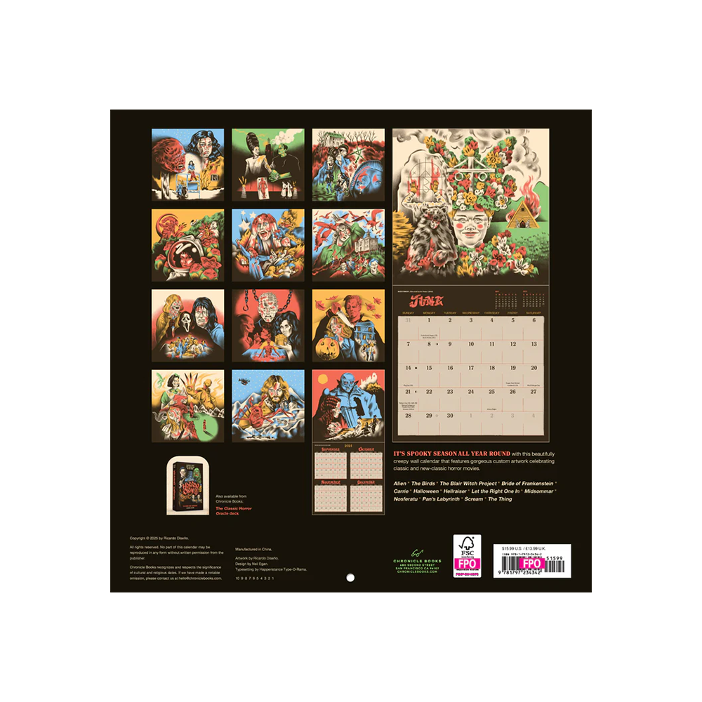 2026 Wall Calendar Horror Movies