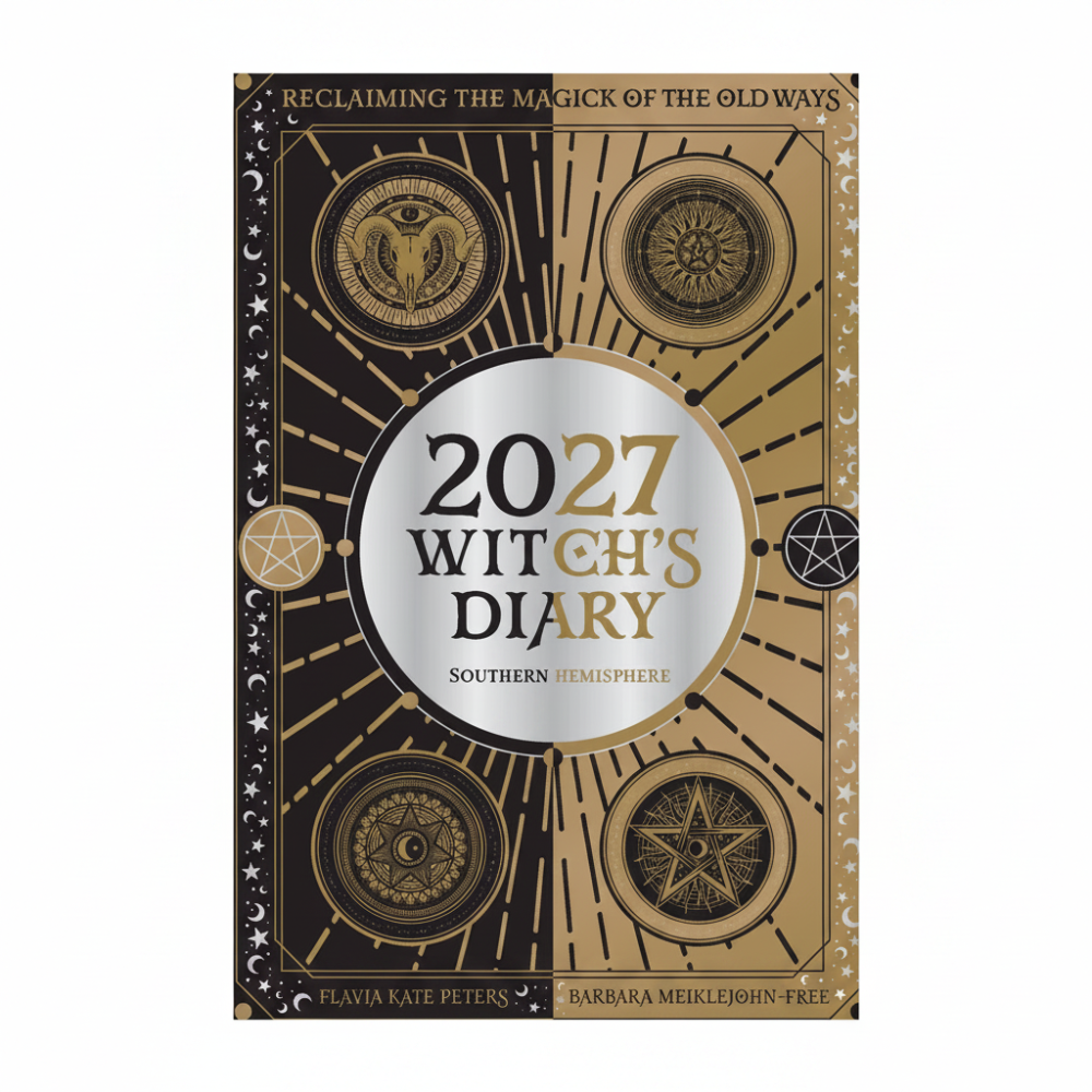 Book cover of '2027 Witch's Diary' with gold and black design elements.