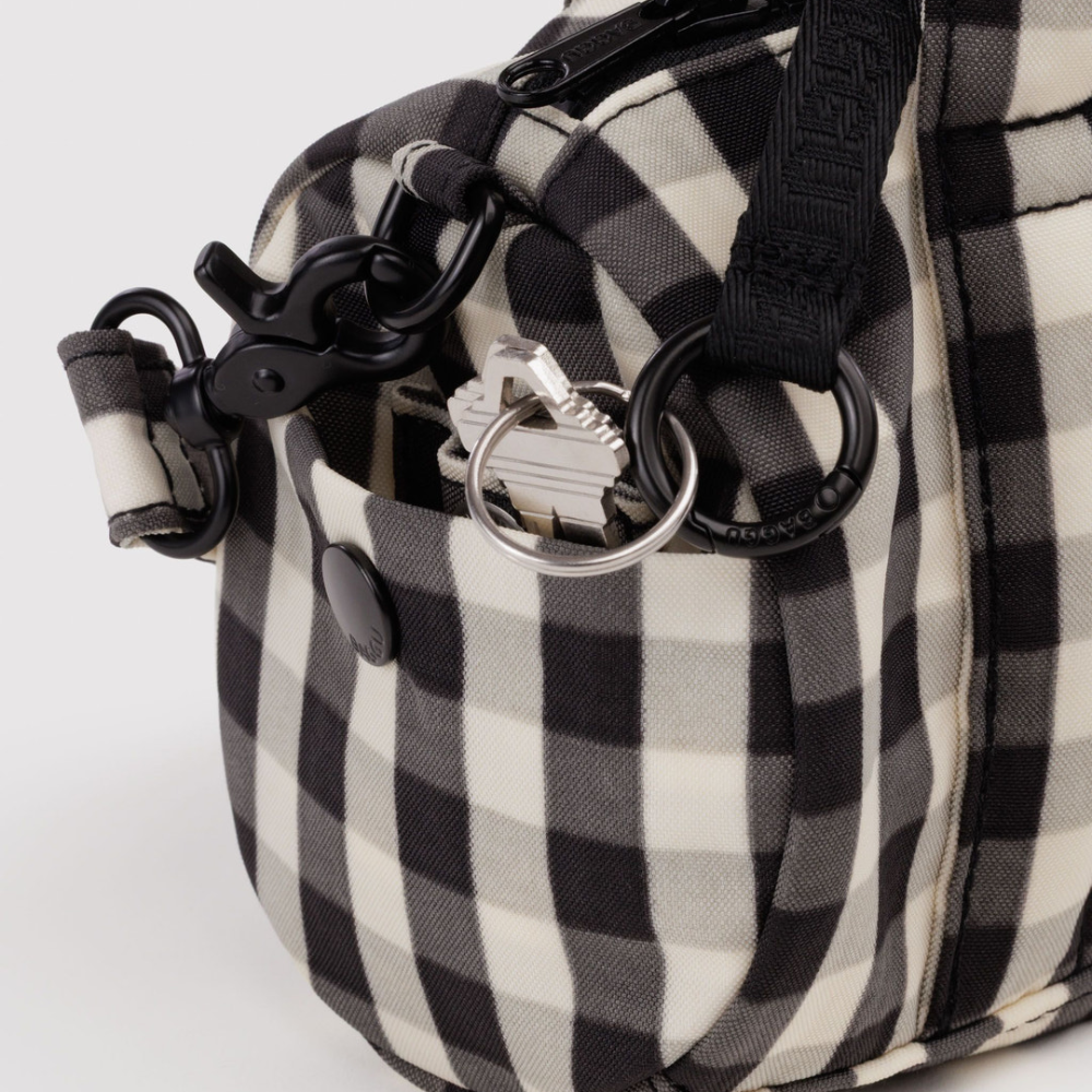 Baggu Small Nylon Duffle Bag Black and Cream Gingham
