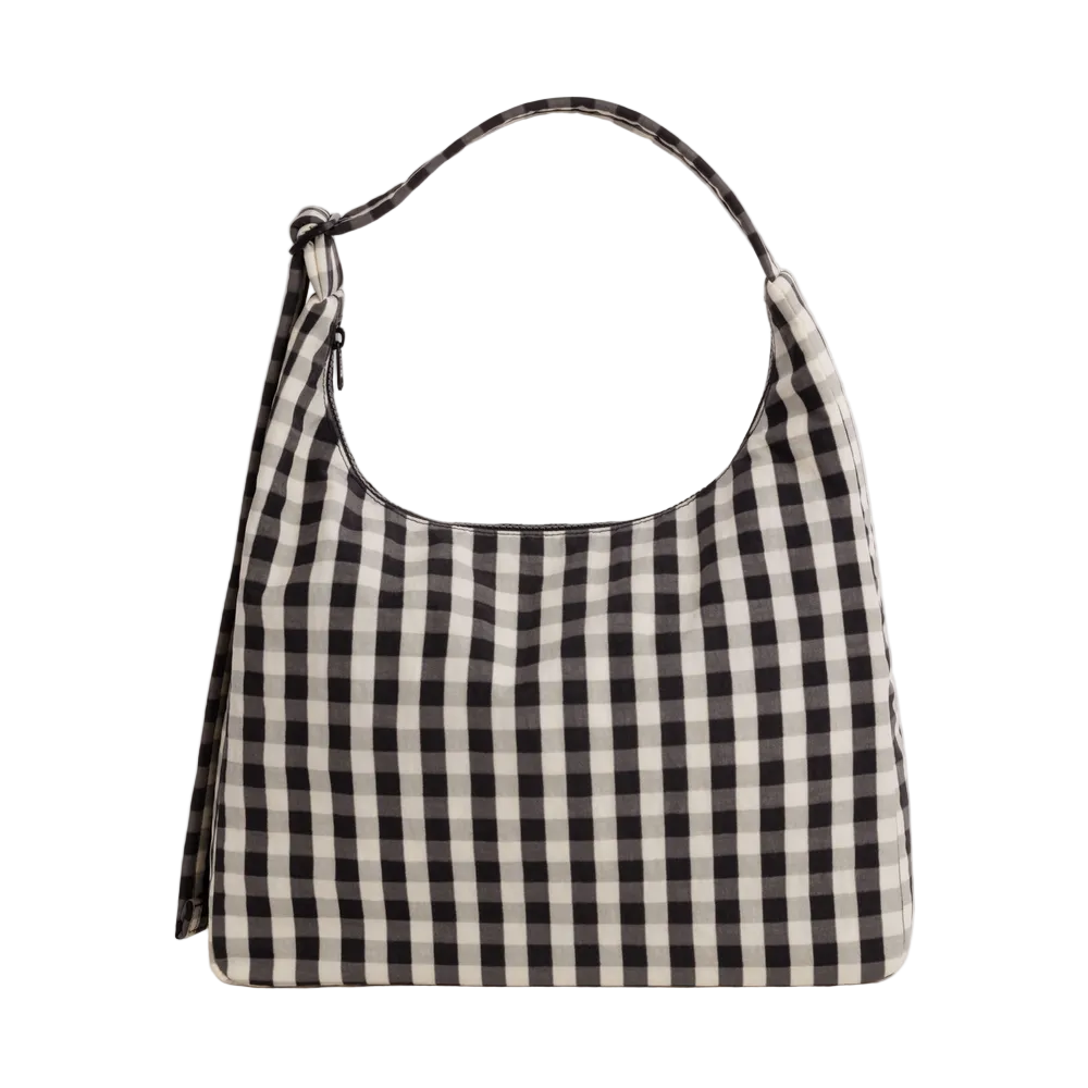 Baggu Nylon Shoulder Bag Black and Cream Gingham