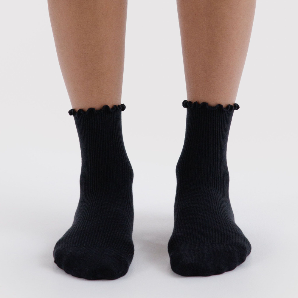 Baggu Lettuce Edge Socks Set of 2 Pairs Black