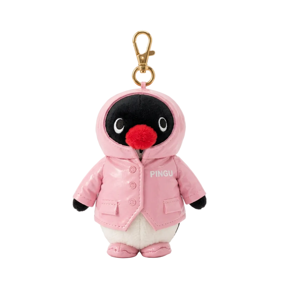 Pingu Raincoat Plush Keychain Pink