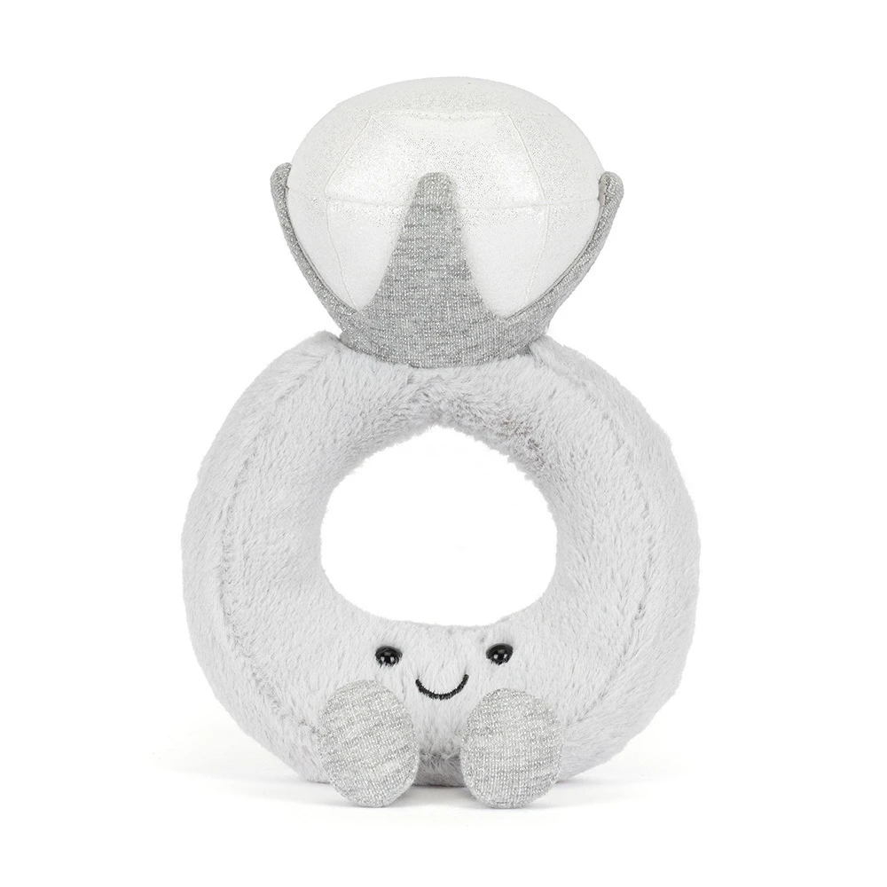 Gray plush toy shaped like the number 8 on a white background