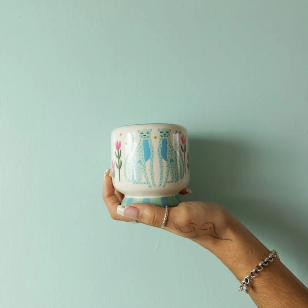 Paddywax Adopo Flower Ceramic Candle Blue Cheetahs Linen & Orris 226g