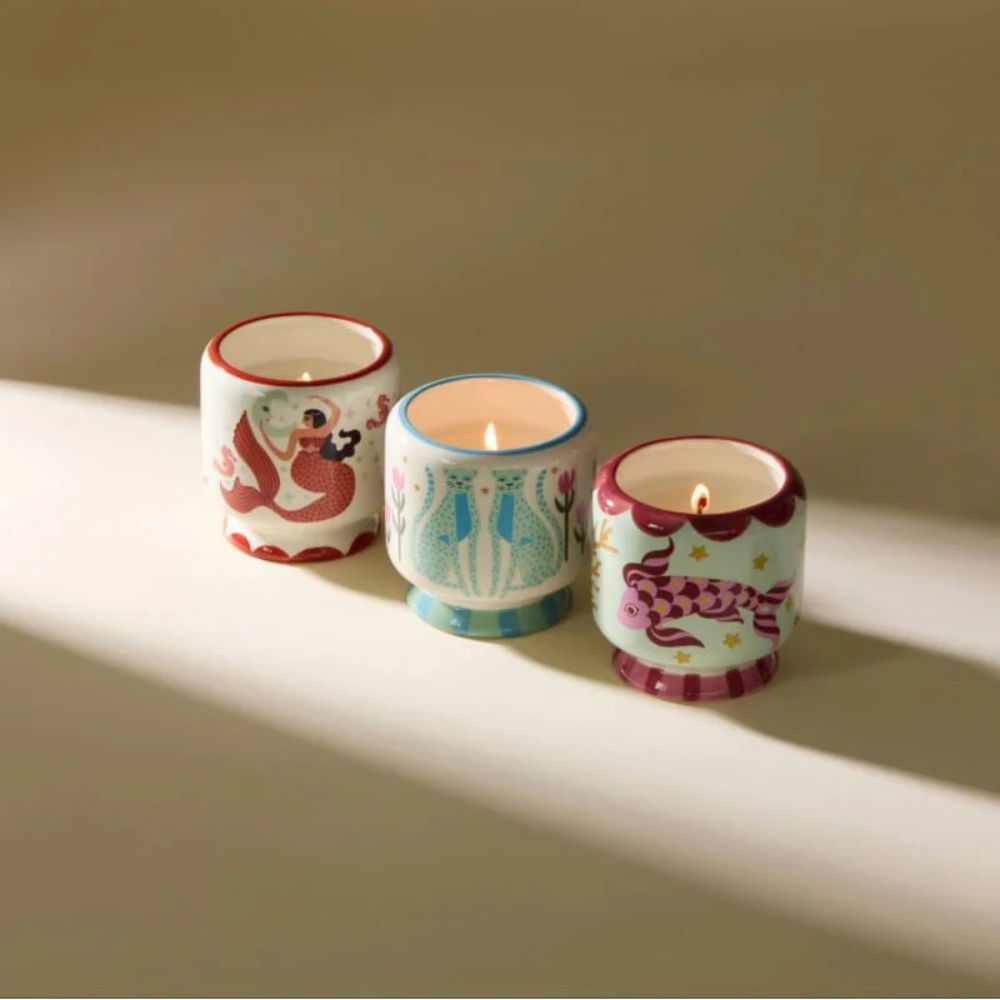Paddywax Adopo Flower Ceramic Candle Mermaid and Moon Ginger & Teak 226g