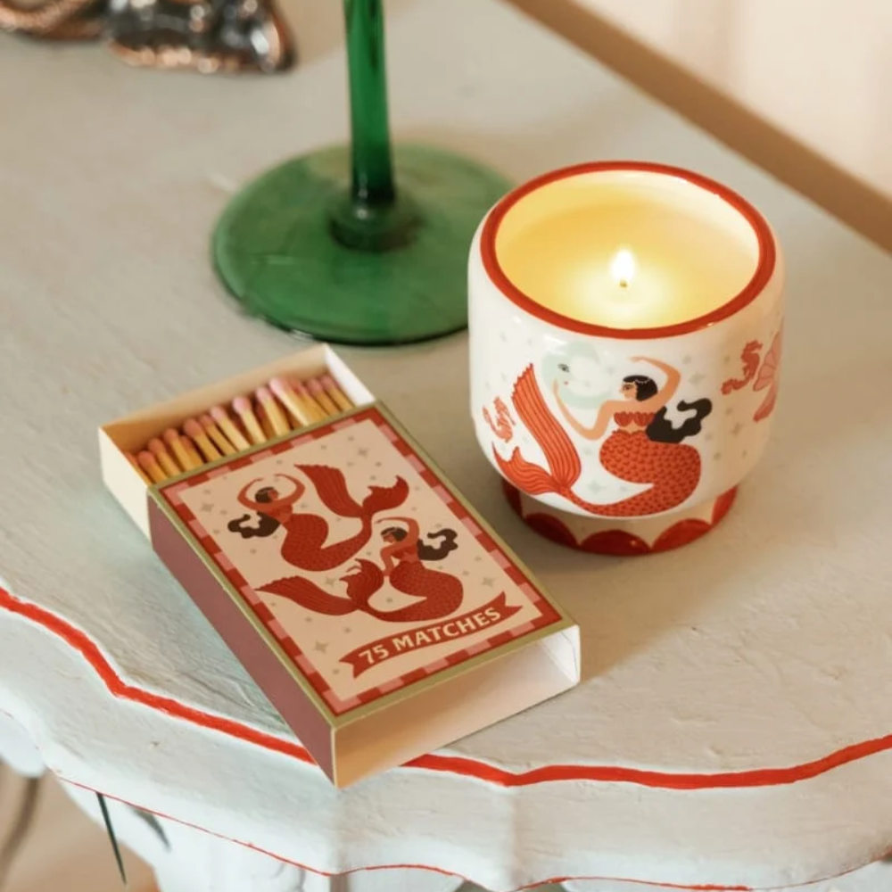 Paddywax Adopo Flower Ceramic Candle Mermaid and Moon Ginger & Teak 226g