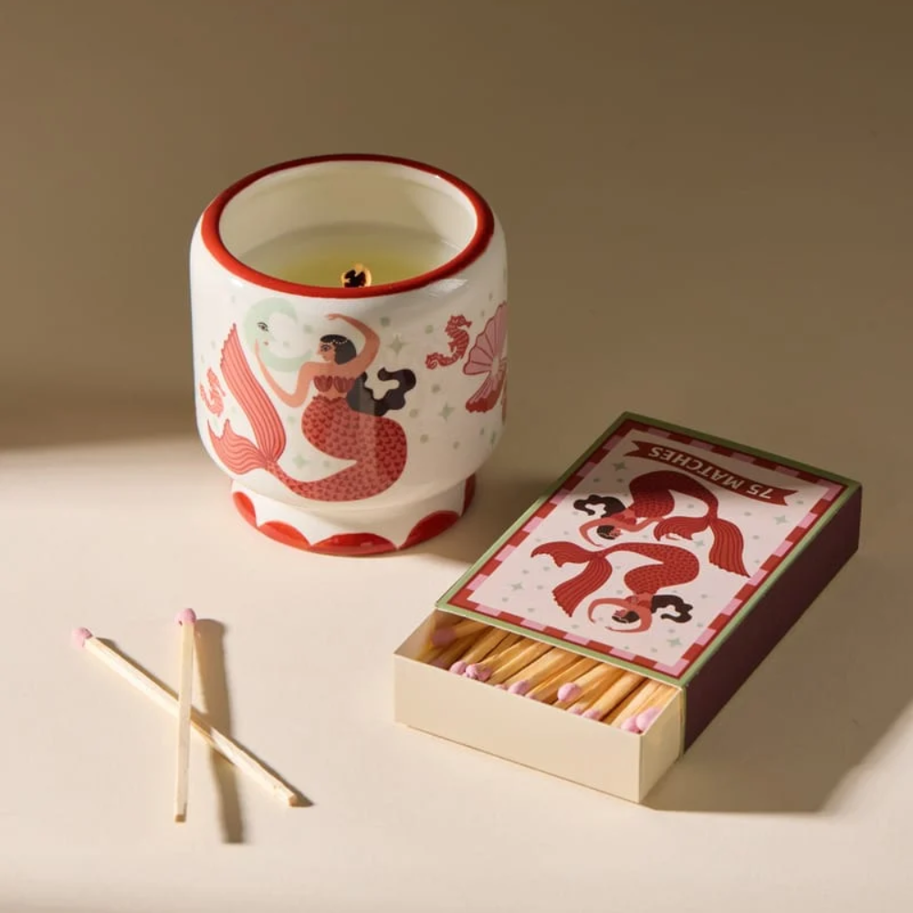 Paddywax Adopo Flower Ceramic Candle Mermaid and Moon Ginger & Teak 226g