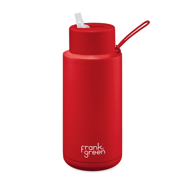 Frank Green Ceramic Reusable Bottle with Straw Lid & Strap 34oz Atomic Red