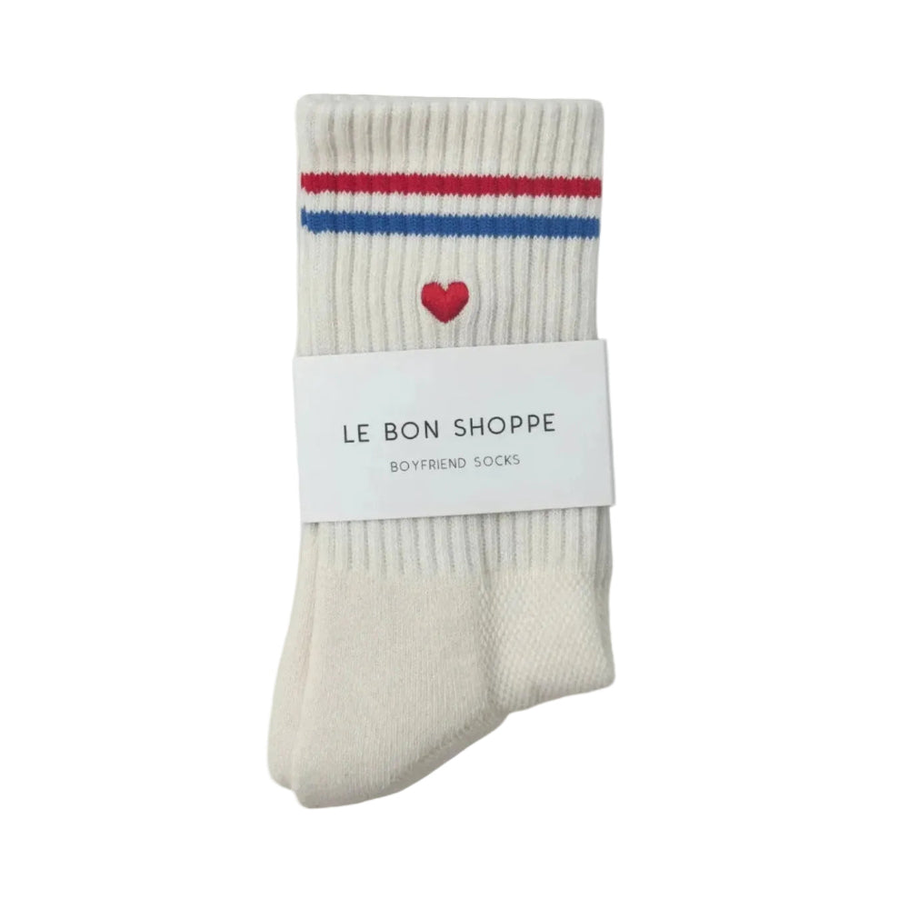 Le Bon Shoppe Embroidered Boyfriend Socks Milk + Heart
