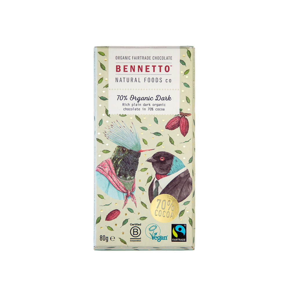 Bennetto Chocolate 70% Organic Dark 80g