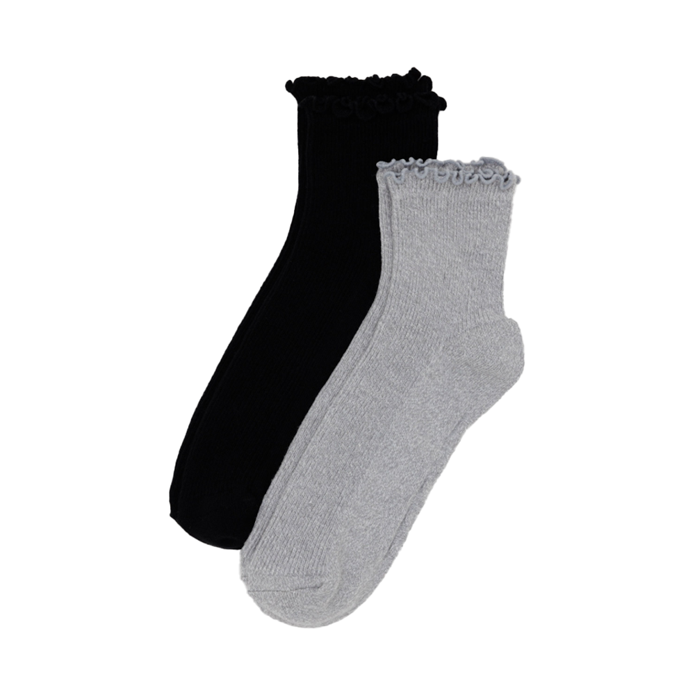 Baggu Lettuce Edge Socks Set of 2 Pairs Grey Black