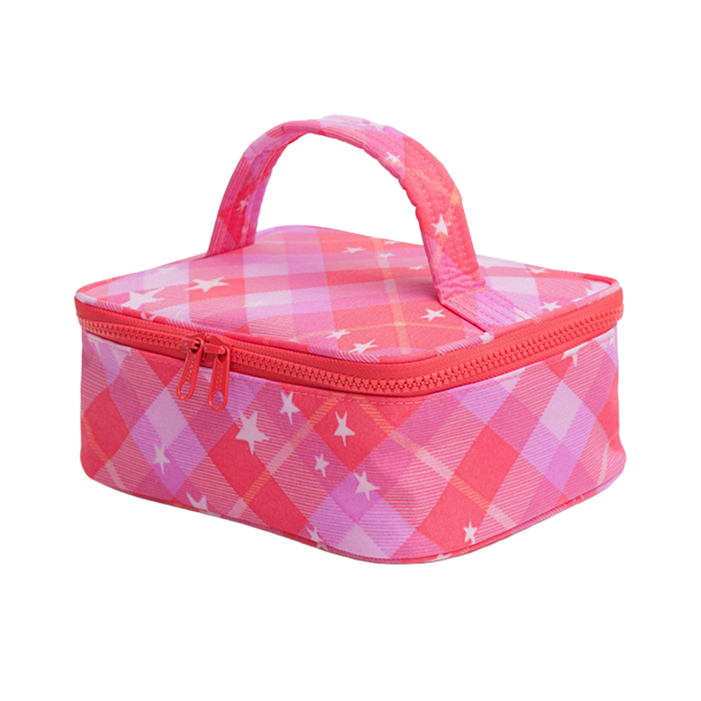 Baggu Small Cosmetic Case Pink Star Plaid