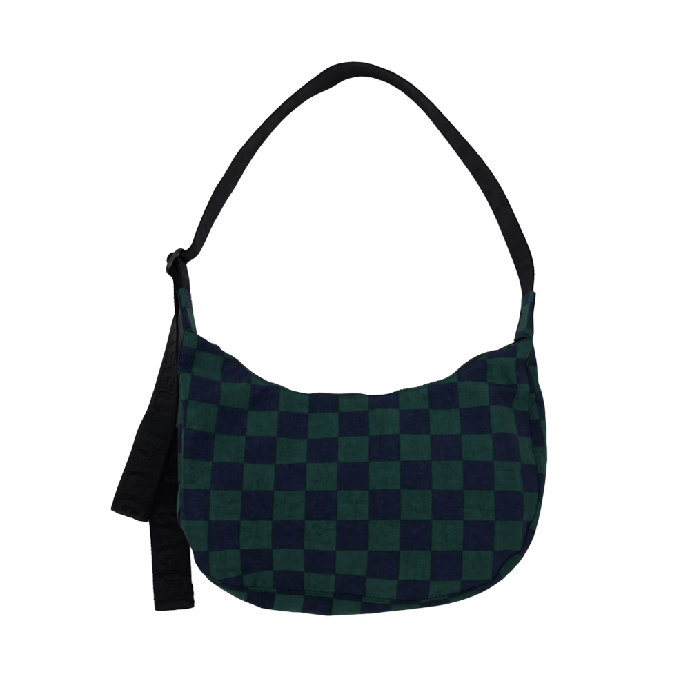 Baggu Medium Nylon Crescent Bag Navy Green Check