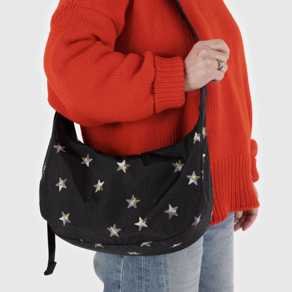 Baggu Medium Nylon Crescent Bag Embroidered Stars