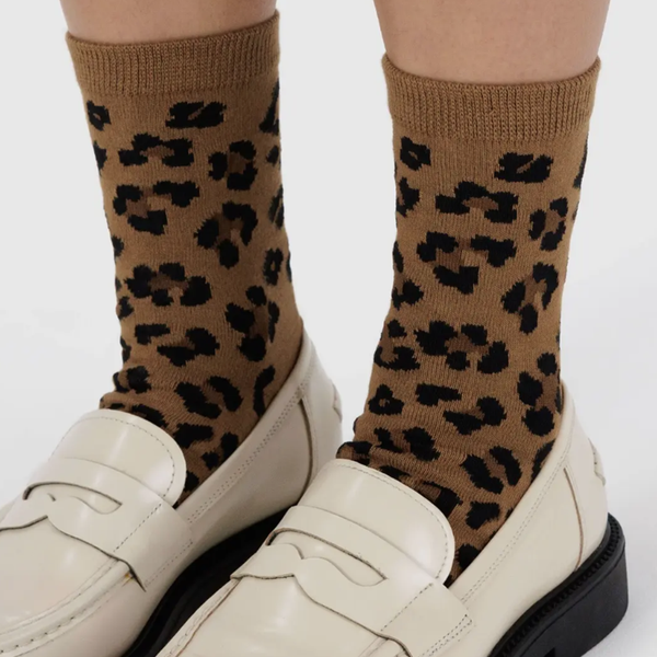 Baggu Crew Socks Dark Leopard