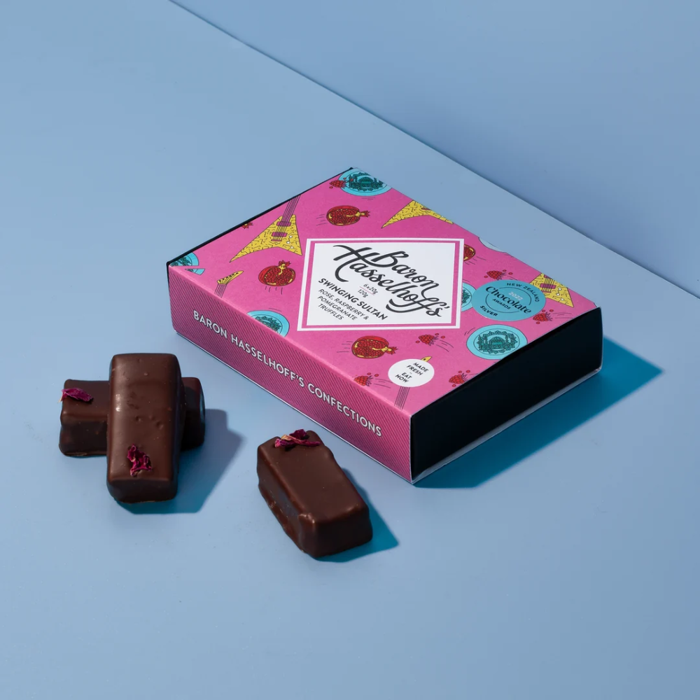Baron Hasselhoff's Swinging Sultan Rose Raspberry Pomegranate Chocolate Truffles Box of 6