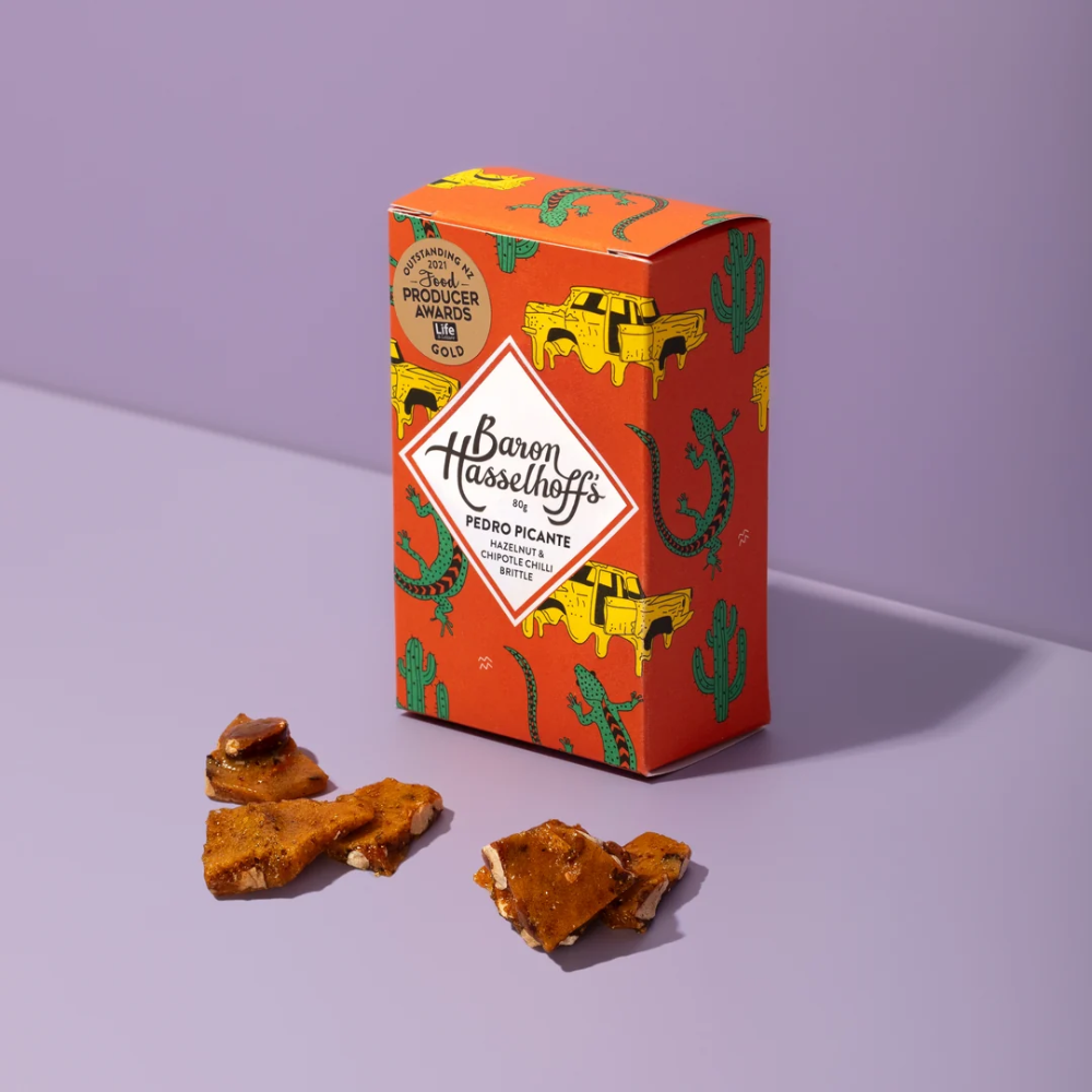 Baron Hasselhoff's Pedro Picante Hazelnut & Chipotle Chili Brittle 80g