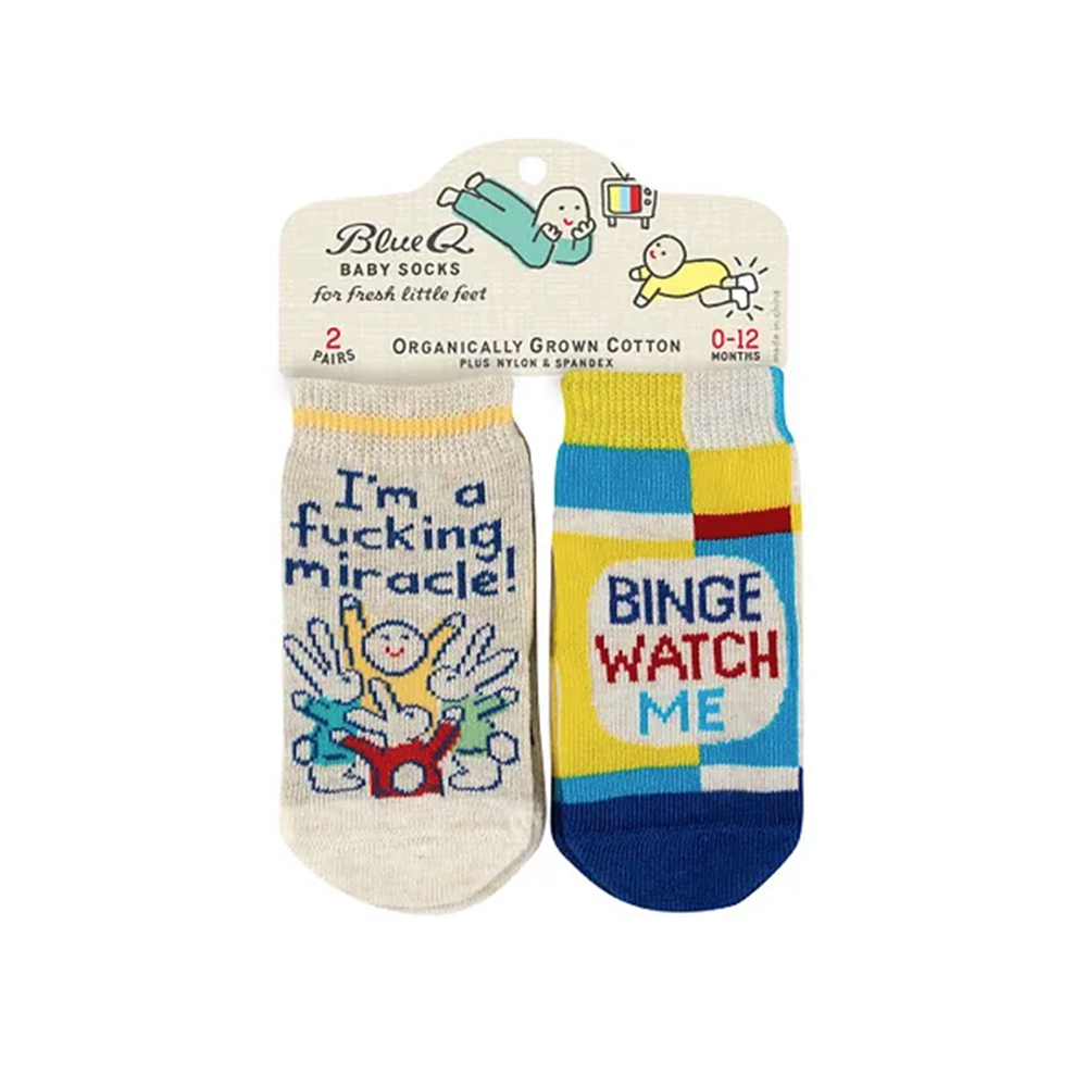 Blue Q Baby Socks Pack of Two Pairs Miracle & Binge Watch