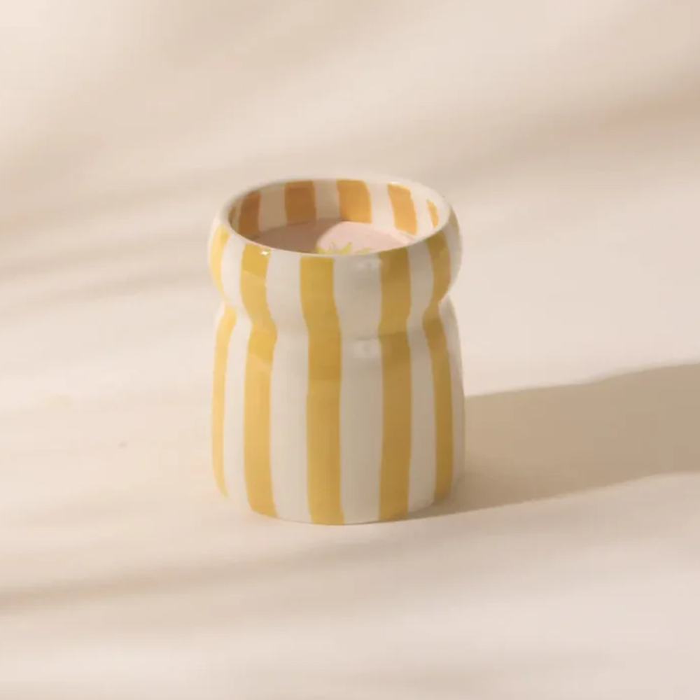 Paddywax Cabana Ceramic Candle Ochre Striped Gold Coast 184g