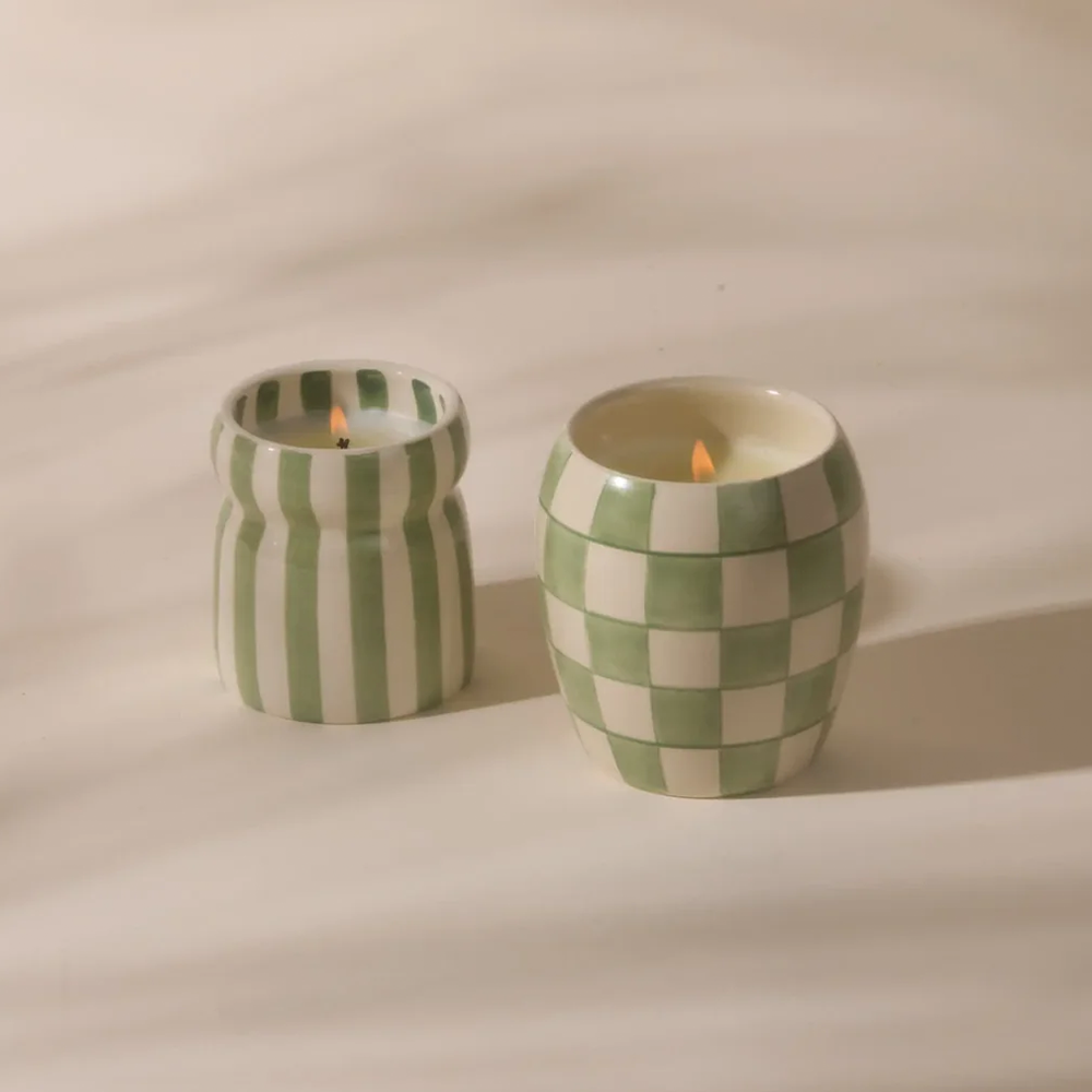 Paddywax Cabana Ceramic Candle Sage Striped Bora Bora 184g
