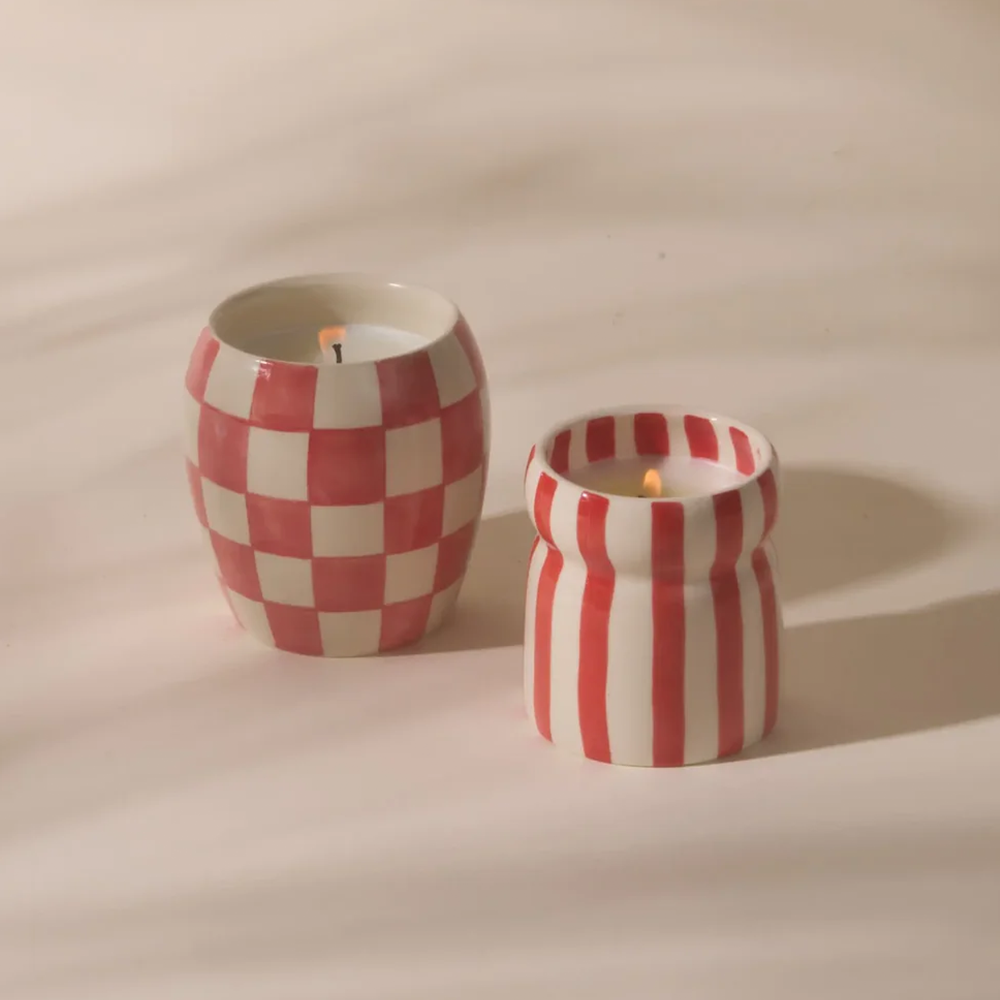 Paddywax Cabana Ceramic Candle Red Striped Hibiscus Bay 184g