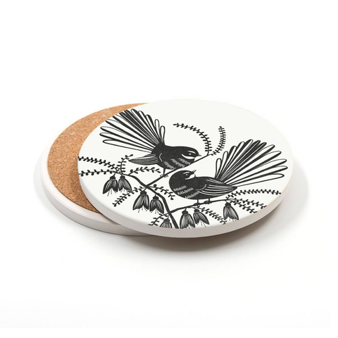 100% NZ Linocut Ceramic Coaster Fantail