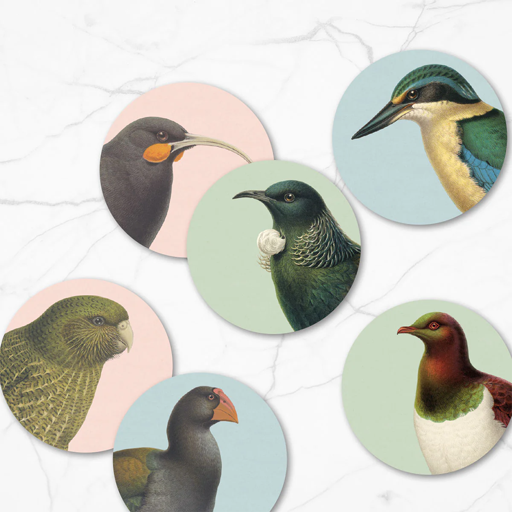 100% NZ Hushed Birds Set of 6 Coasters