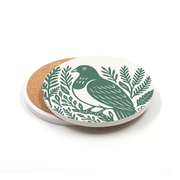 100% NZ Ceramic Coaster Kereru Woodcut