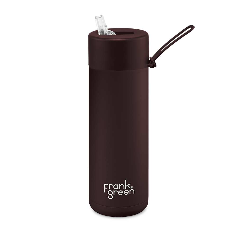 Frank Green Reusable Bottle with Straw Lid & Strap  20oz Chocolate